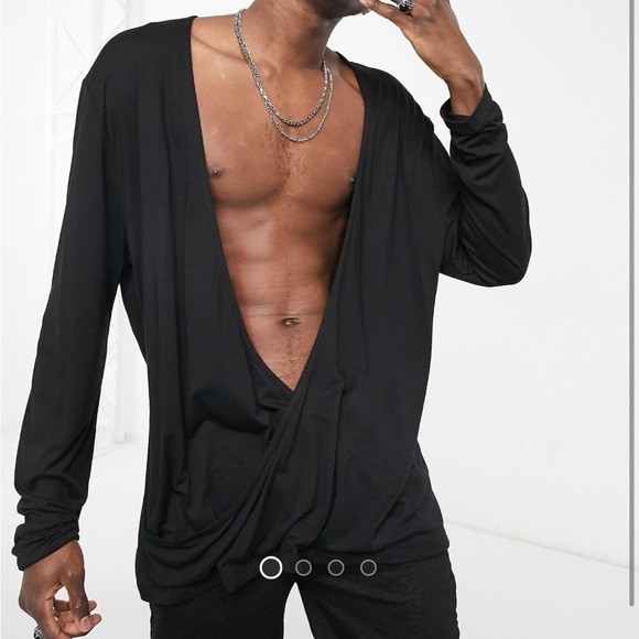 ASOS DESIGN Long Sleeve Drape T-Shirt in Black Sz L - Picture 6 of 6